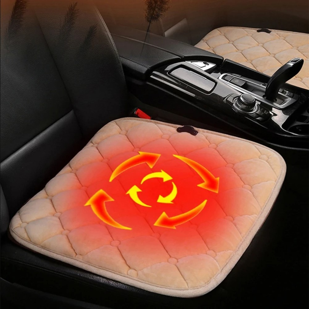 (44x42cm) Beheizbare Auto USB Sitz Auflage KFZ Sitzheizungs Kissen - Schwarz