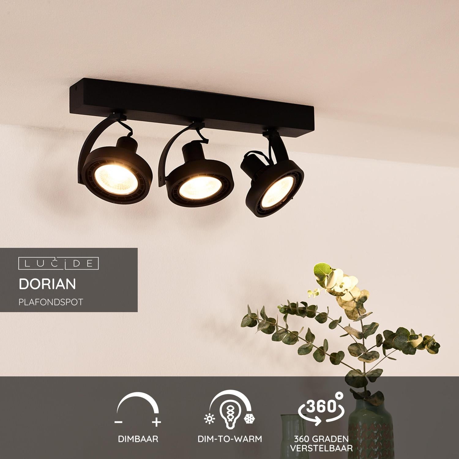 Dorian 3 spot LED dim to warm zwart