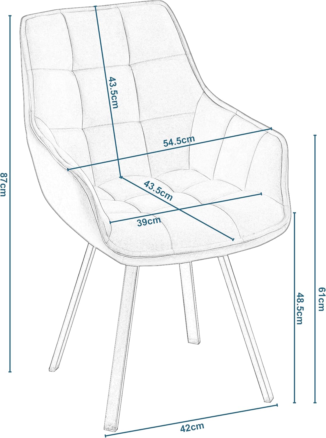 EUGAD Esszimmerstühle 4er Set drehbar, für Esszimmer Wohnzimmer, Bequeme Küchenstühle mit Armlehnen, Rückenlehne, Metallbeinen, modern, Dunkelgrau