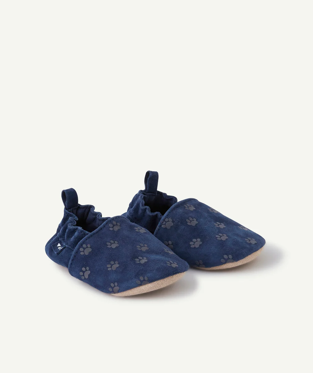 CHAUSSONS EN CUIR BÉBÉ GARÇON BLEU MARINE AVEC MOTIFS PATTES