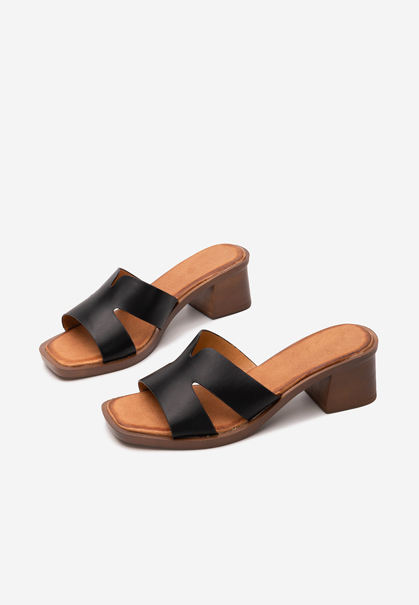Mules à talon épais noirs Liania