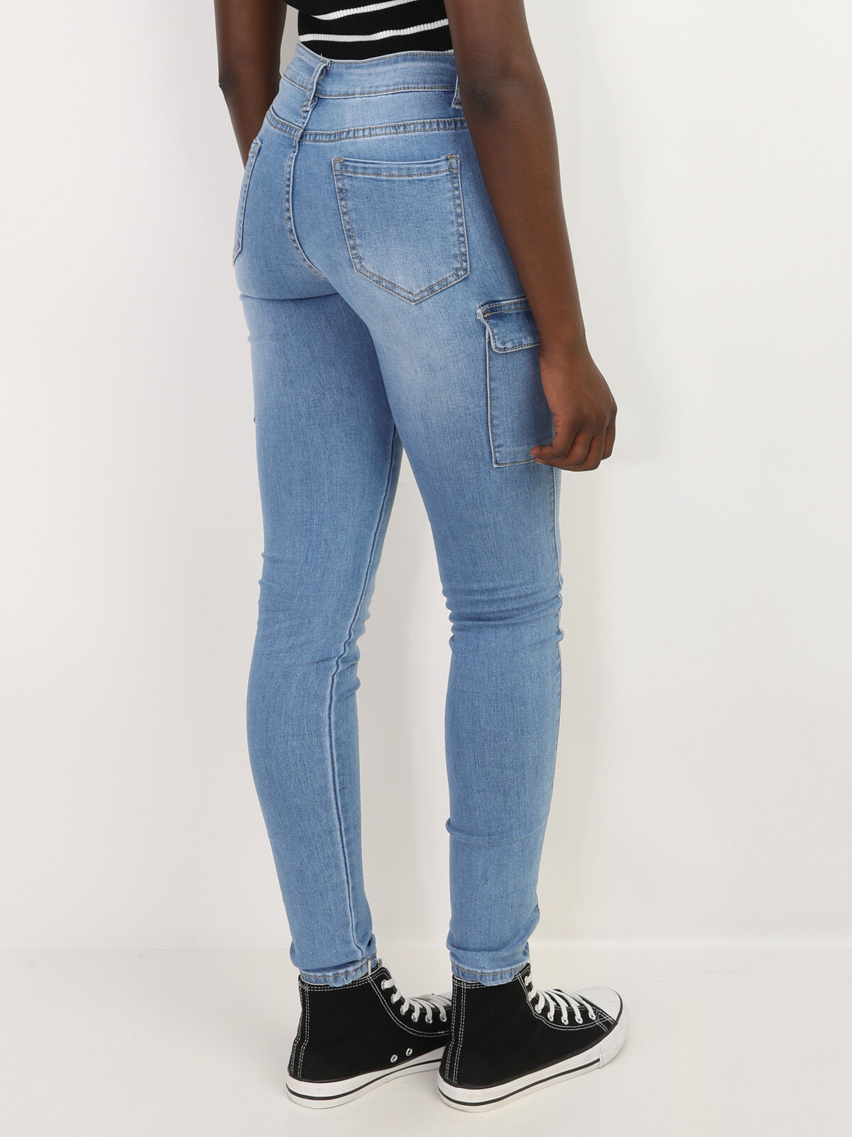 Jeans slim style cargo- Bleu