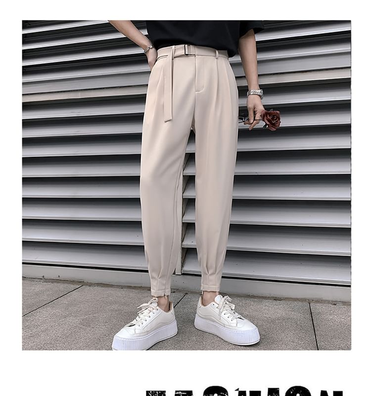 Loansk - Mid Rise Plain Cropped Baggy Dress Pants