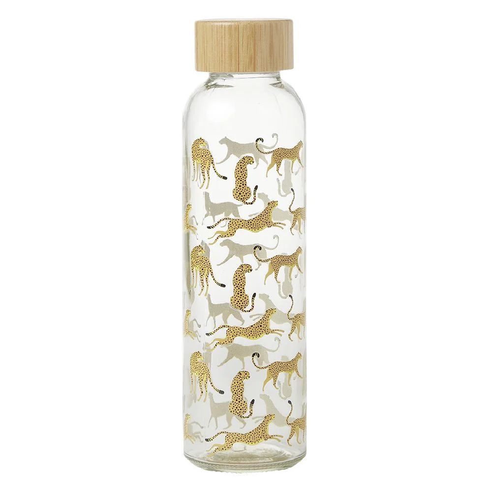 Gourde bouteille en verre avec bouchon bambou 500ml Ø6,5xH22cm