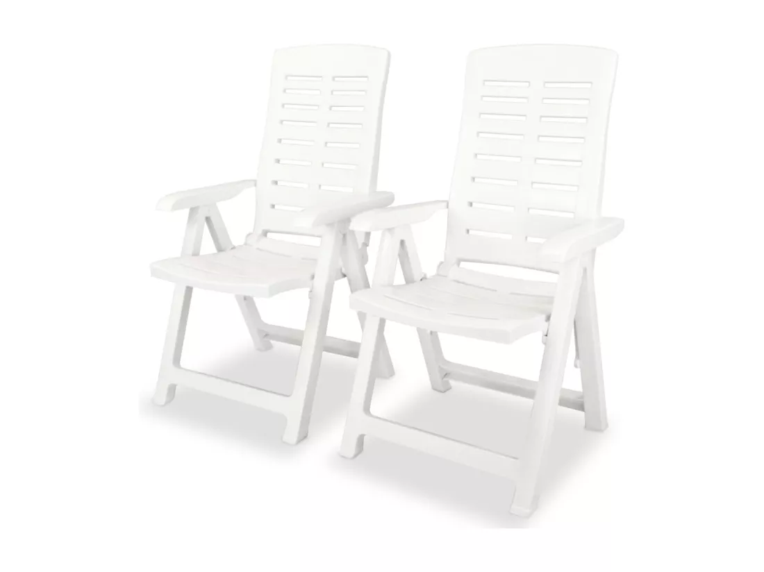 2 pièces Chaises inclinables de jardin Plastique Blanc