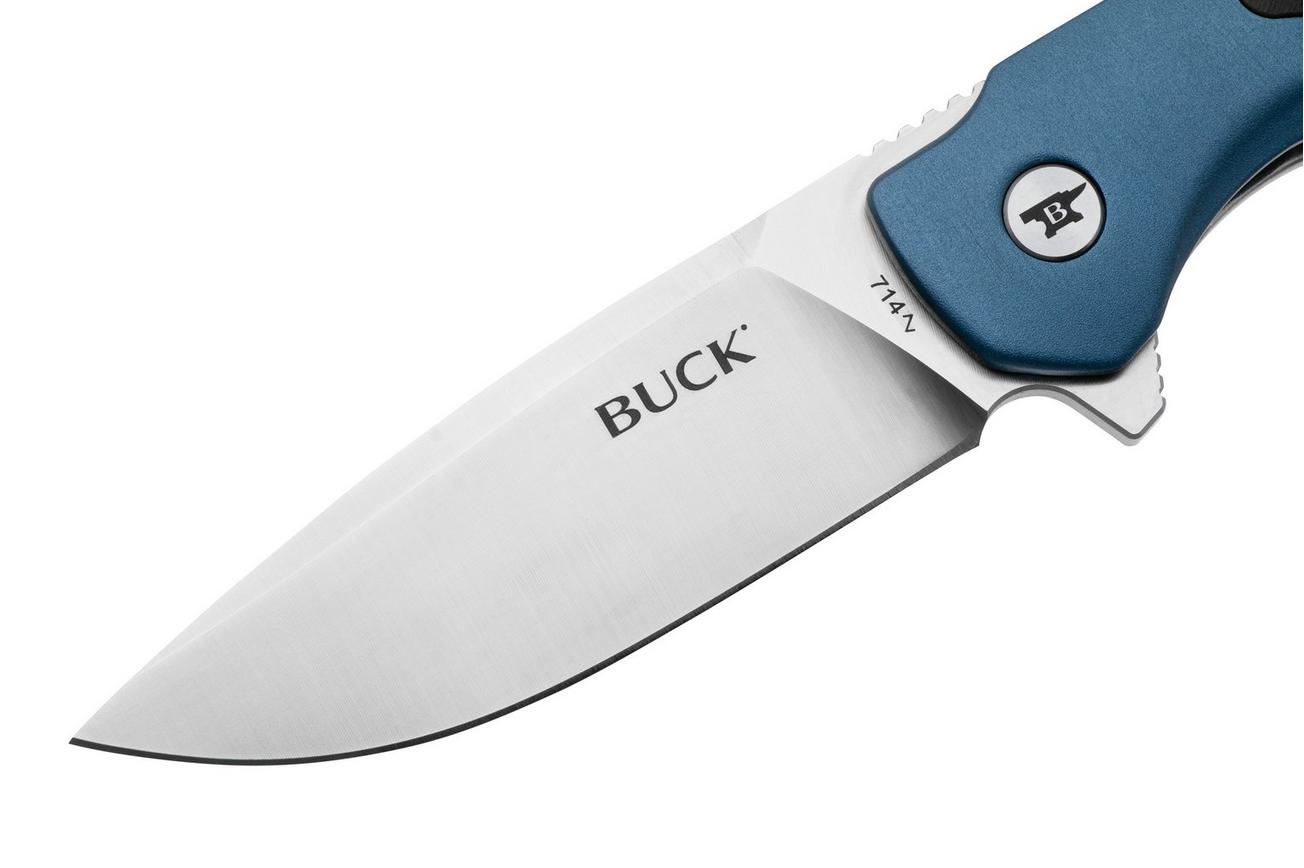 Buck Stinger 0714BLS Satin D2, Blue Aluminium Carbon Inlay, zakmes