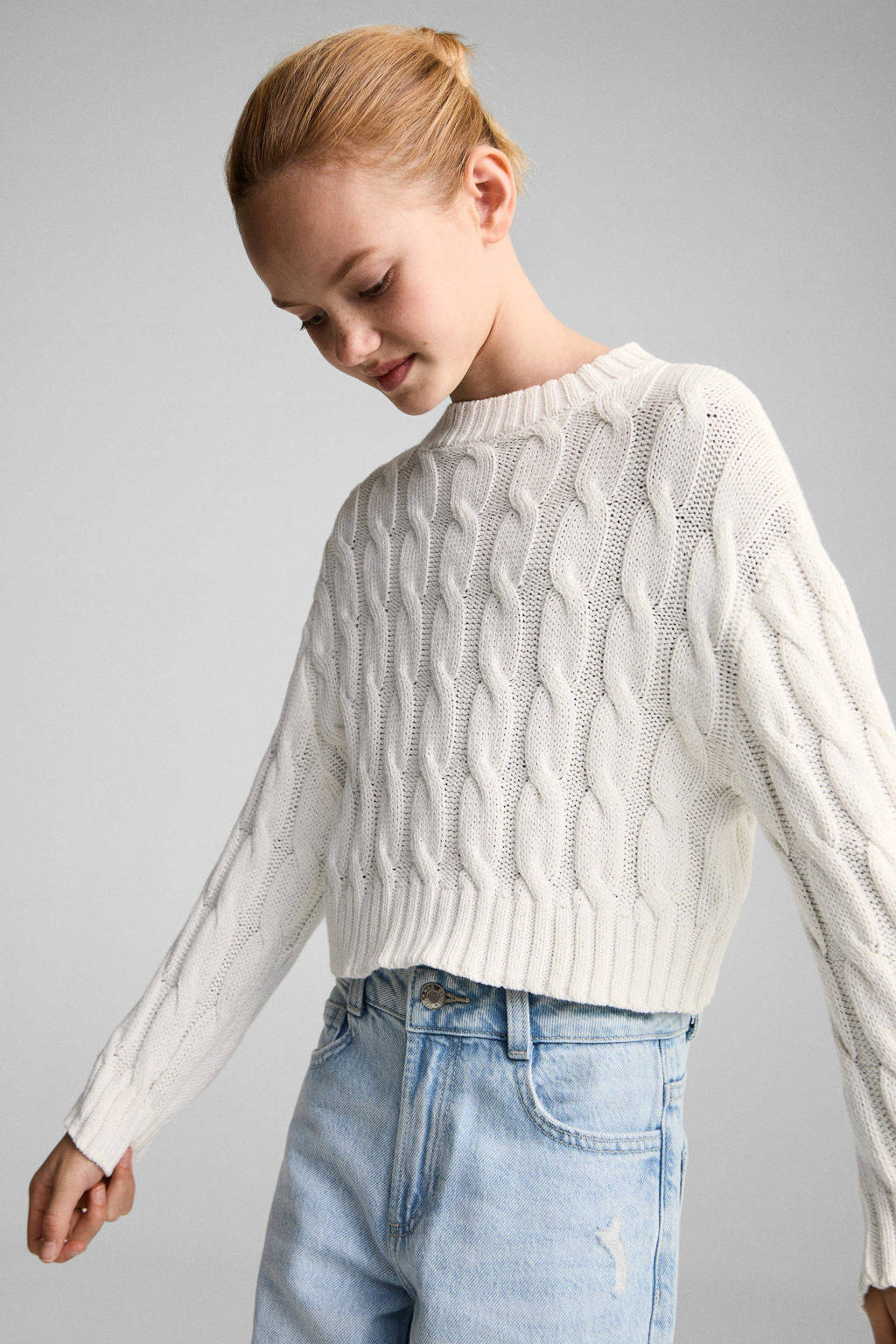 Mango Kids gebreide trui beige met kabels