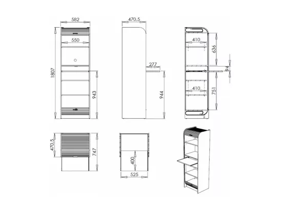 Meuble Colonne de Cuisine Hêtre et Blanc 6 Niches L 58.2 H 180.7 P 47 cm