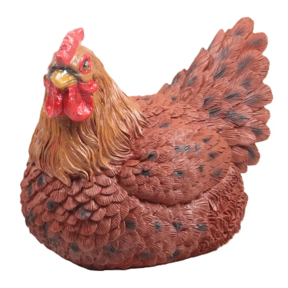 Farmwood Kip tuin beeldje - binnen/buiten - 24 x 18 x 20 cm