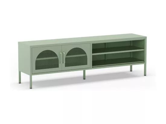 Zio - Meuble TV 2 portes en métal L160cm - Vert menthe