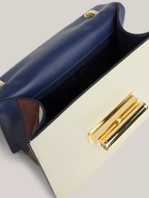 Bolsa de ombro de couro com fecho giratório Signature