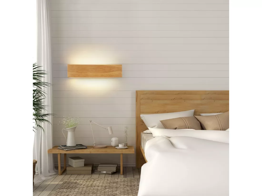 NETTLIFE Applique murale LED intérieure - 32CM Bois Moderne Lampe de couloir Up et Down Design Lampe de cage d'escalier 11W 3000K Blanc Chaud
