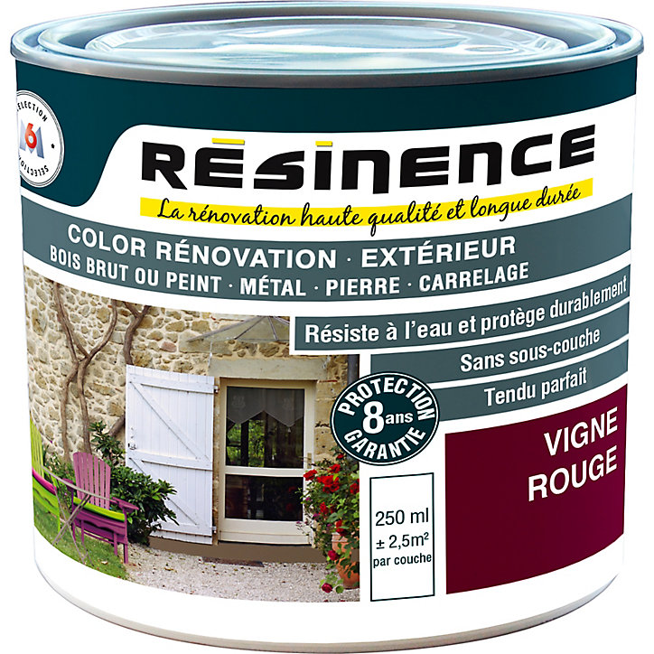 Peinture extérieure rénovation multi-supports Résinence vigne rouge satin Résinence 0,25L