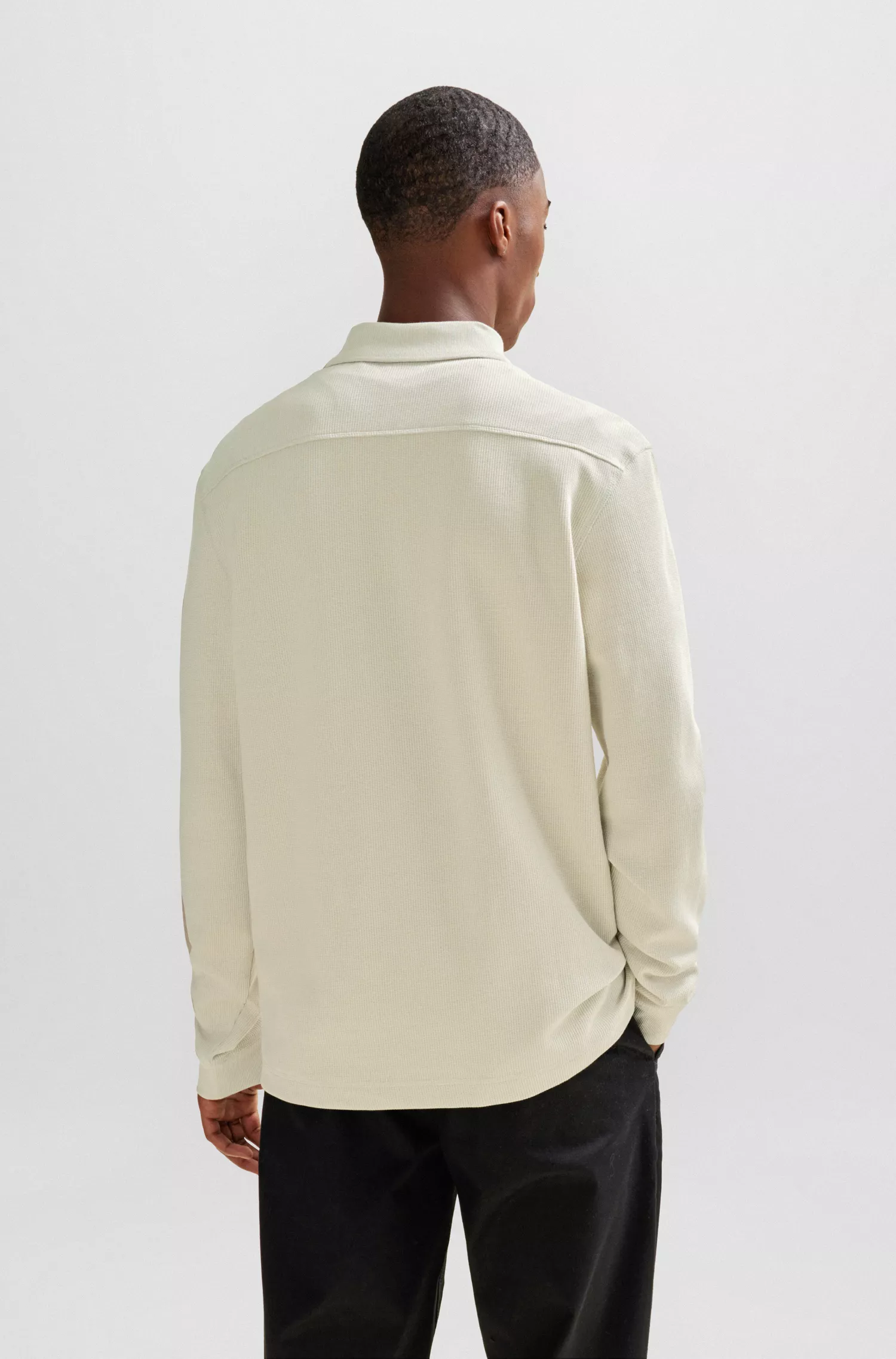 Camisa polo BOSS laranja de manga comprida com logotipo bordado.