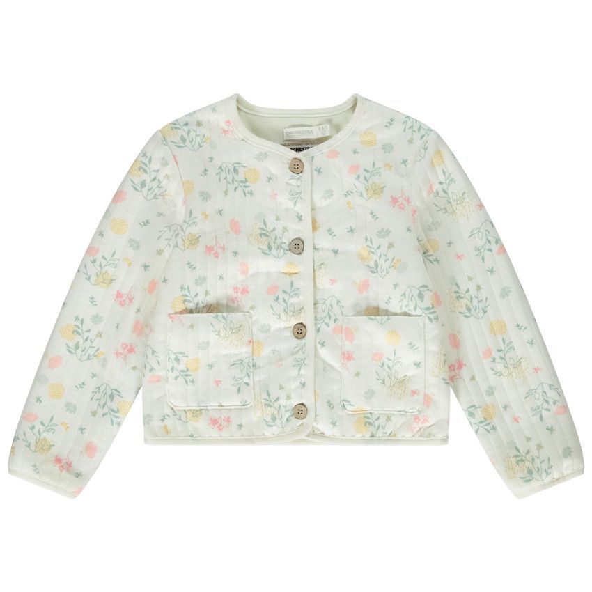 Veste matelassée imprimé floral pour fille - Ecru