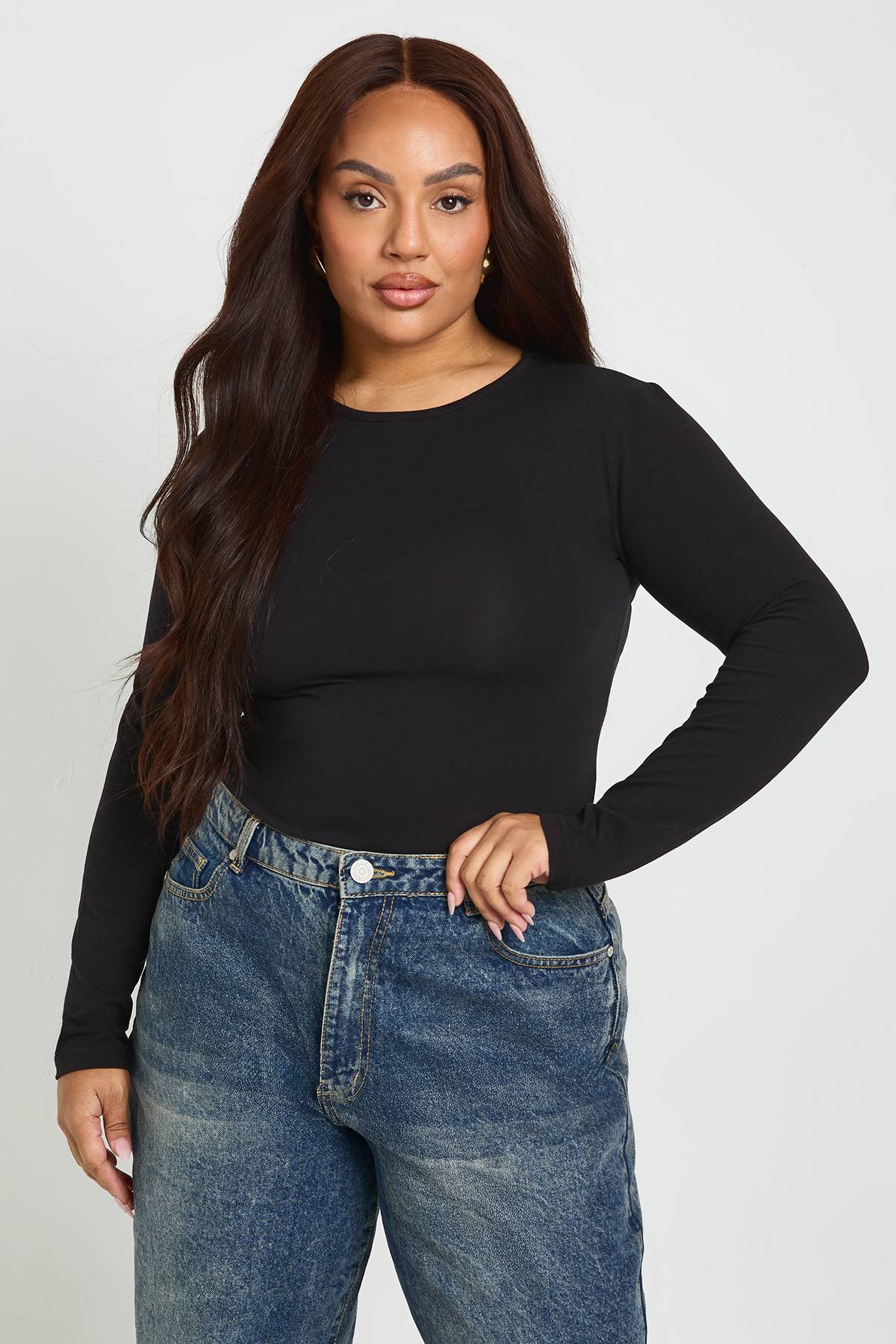 boohoo Body Grande Taille à Manches Longues et Col Rond
