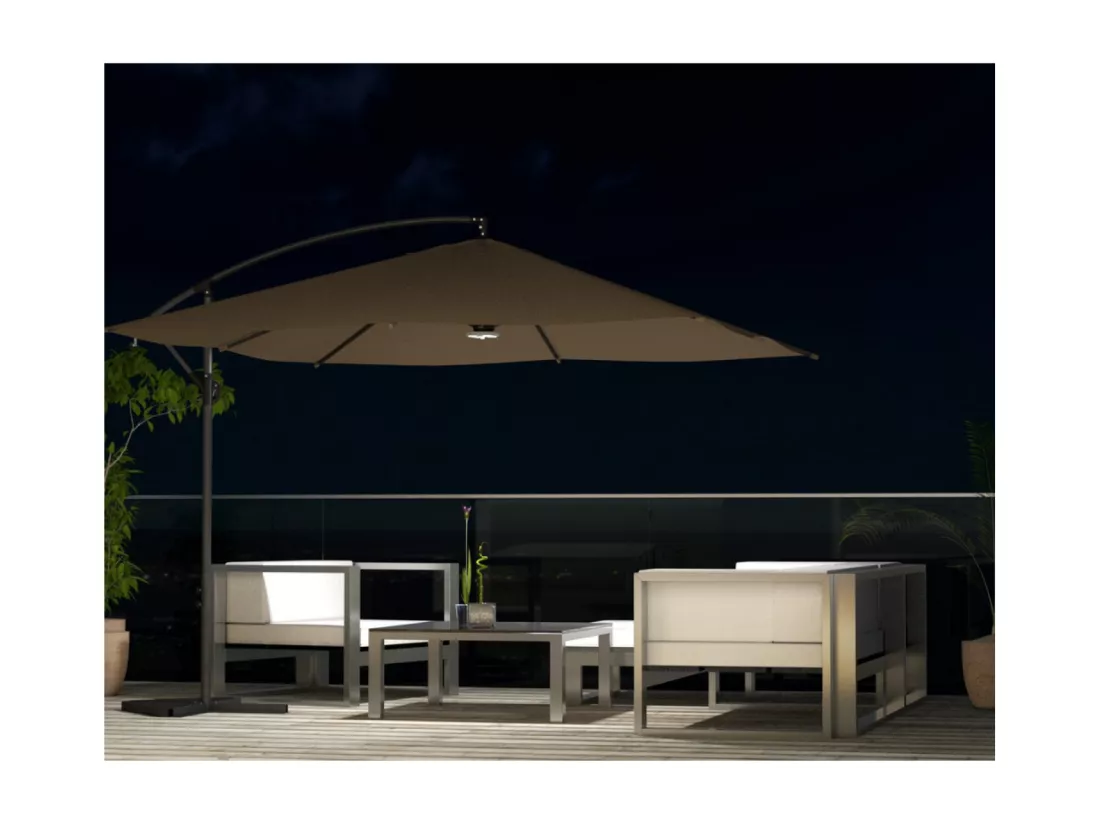 Parasol LED déporté carré 3x3m chocolat SOLENZARA LED