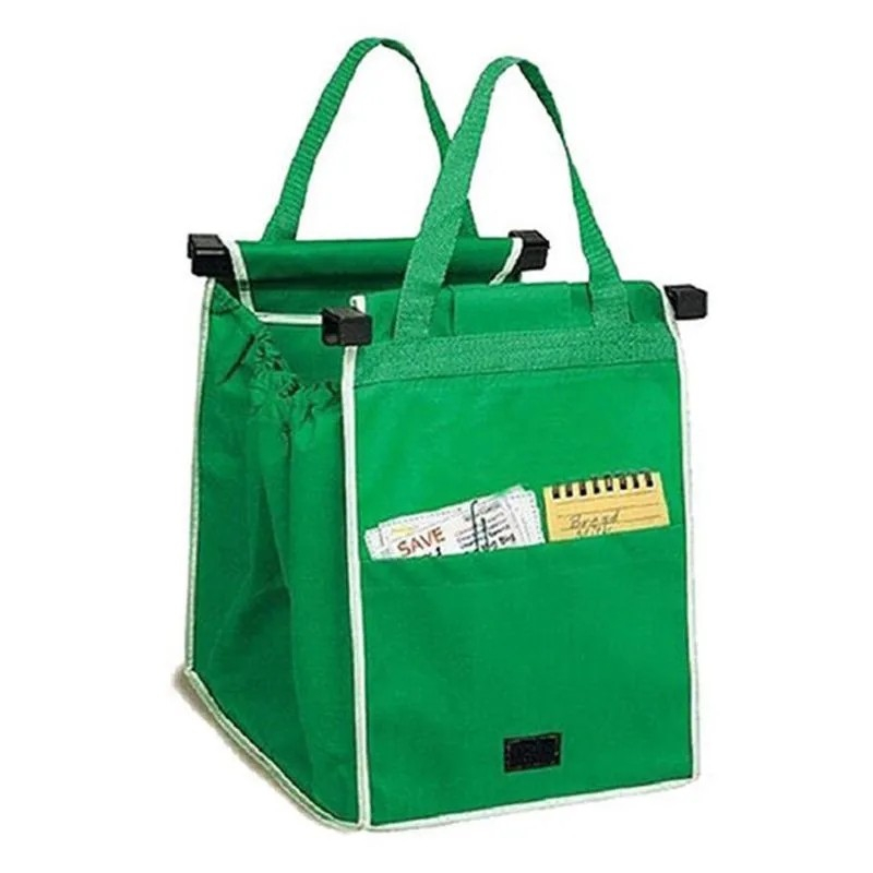 (25x30x35cm) Einkaufswagen Tasche Faltbare Shopping Bag  Aufbewahrungs Beutel mit Wagenhalterung - Grün