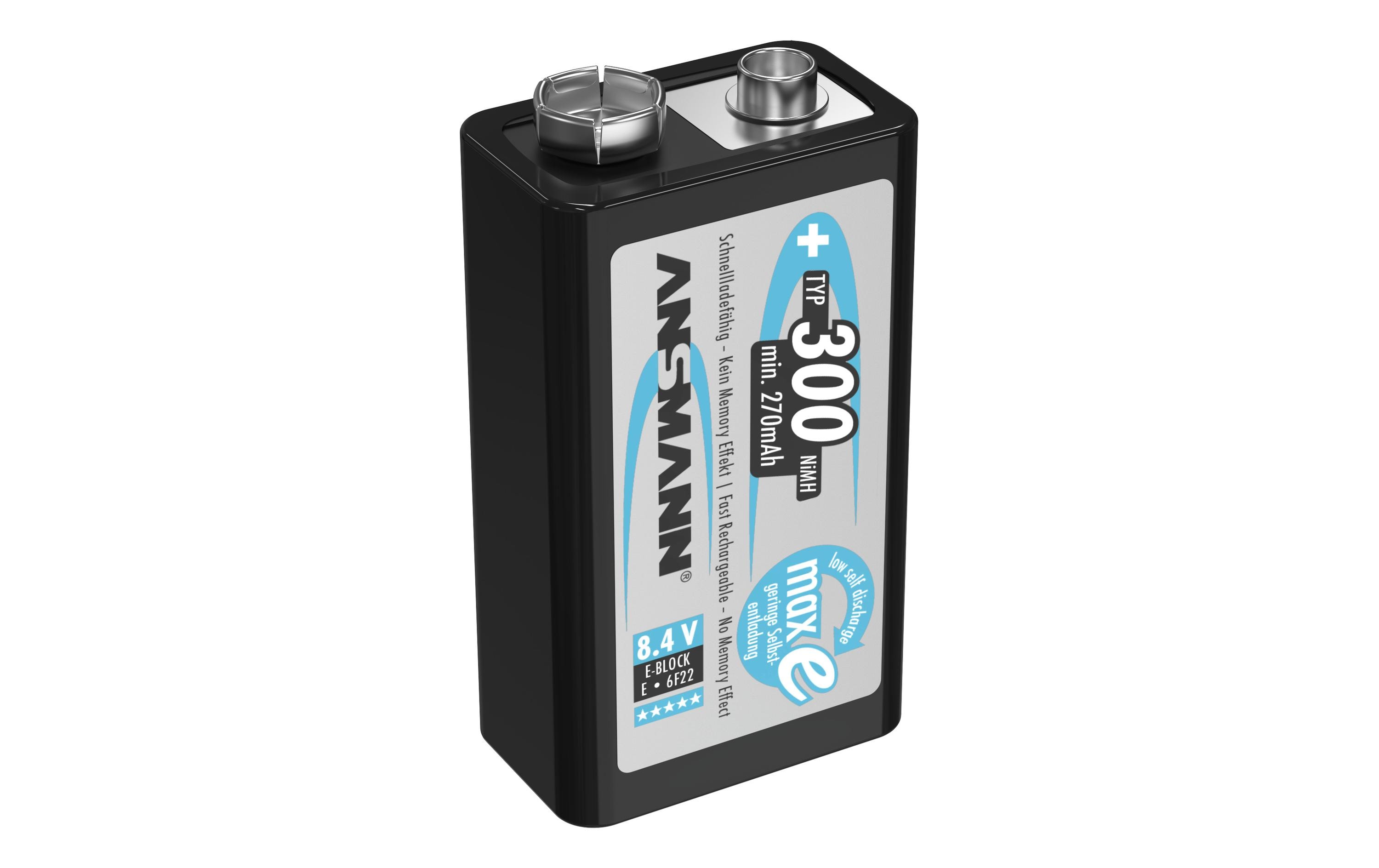 Akku Typ 300 NiMH 9V E-Block 270 mAh, 1 Stück9V E-Block-Akku im Blister
