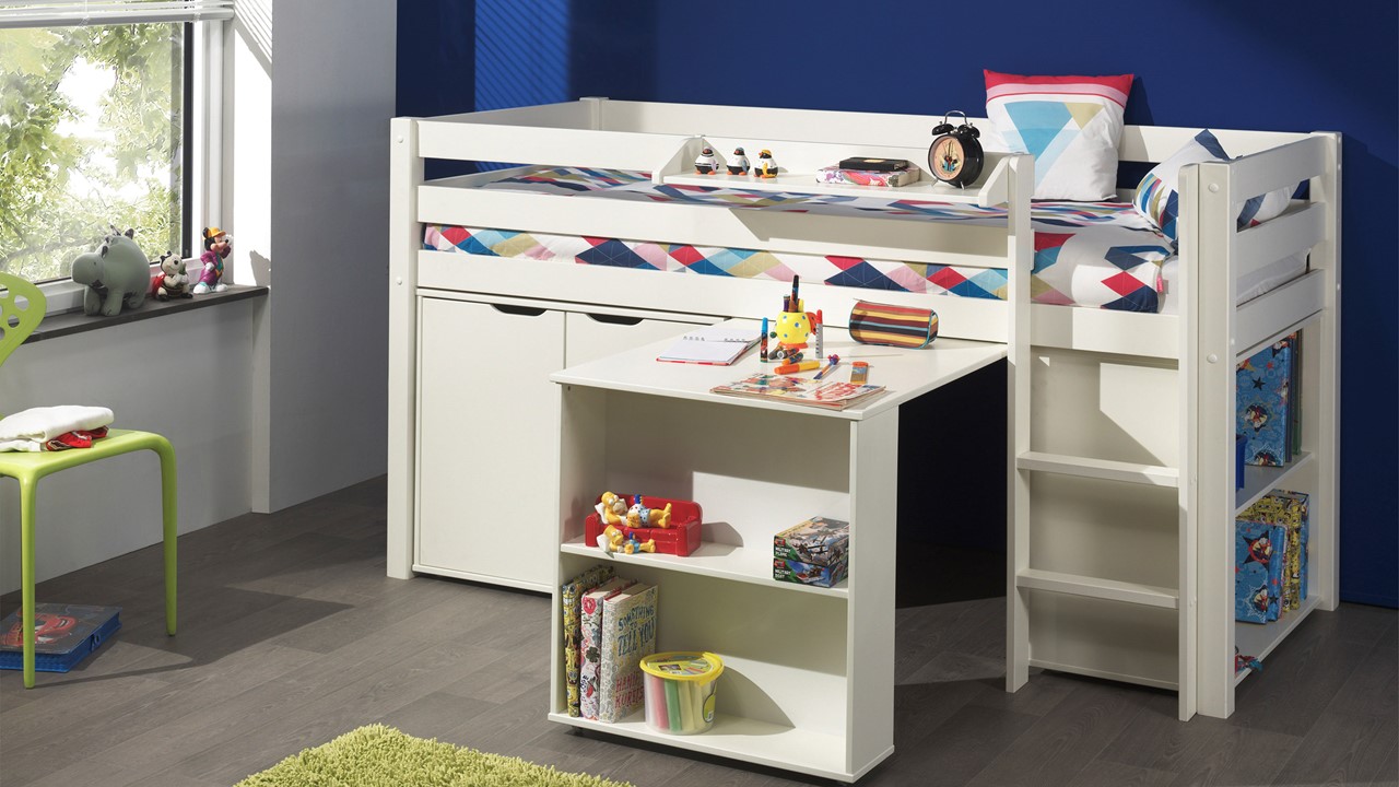 Halfhoogslaper Pino met commode met 2 deuren en boekenkast white