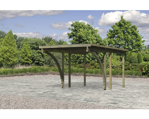 Enkele carport Karibu Eco 1C PVC panelen met 2 inrijbogen zonder beslag 268x387 cm drukgeïmpregneerd