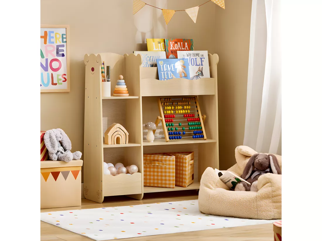 SoBuy Étagère de Rangement pour Enfants, Meuble Enfant Rangement pour Livres et Jouets, Bibliothèque Organisateur pour Chambre d’Enfants, Salle de Jeux, Salon, 91x30x100 cm, KMB101-N