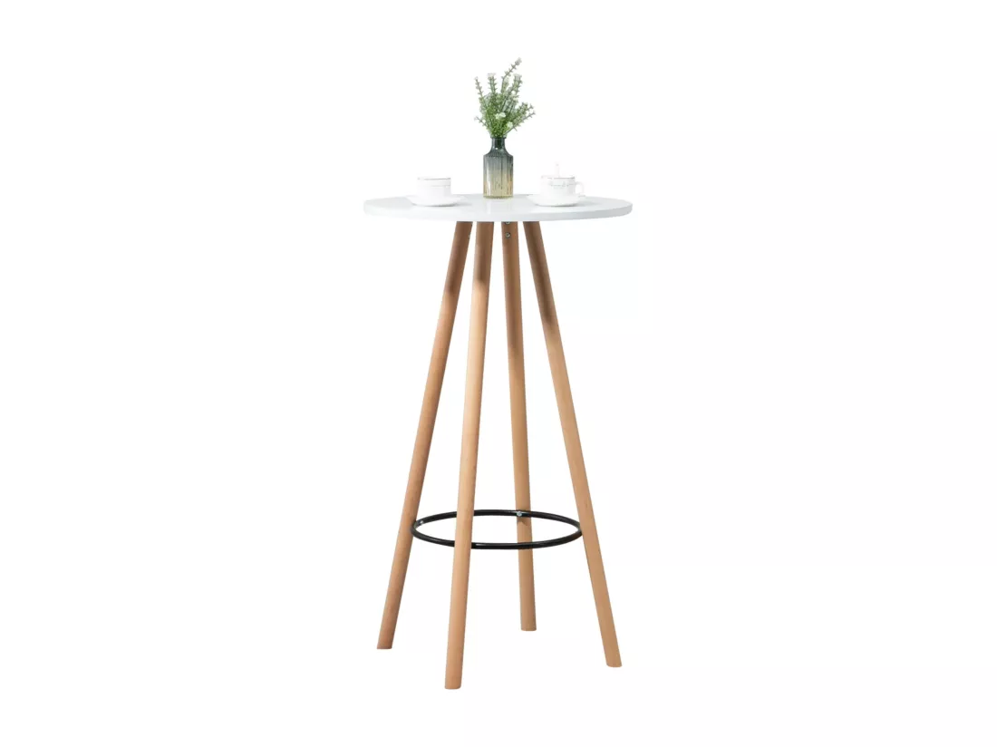 Table haute - rond Ø 60 cm - Bois - Nature / Blanc - Livia