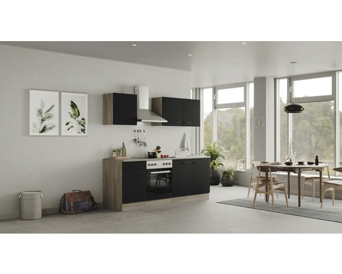 Flex Well keukenblok met apparatuur Capri 210 cm zwart mat gedemonteerde variant omkeerbaar 00012597
