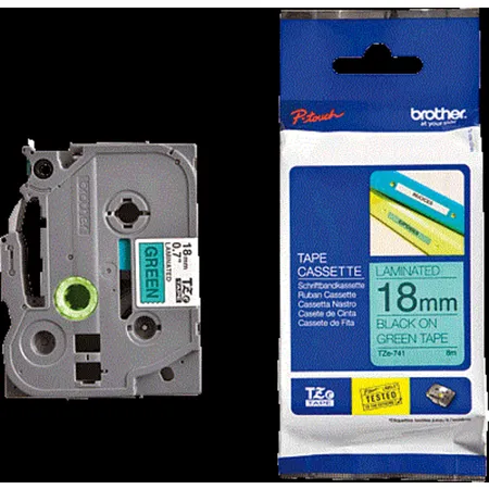 Brother Schriftbandkassetten TZE-741/TZE741 18mm grün/schwarz