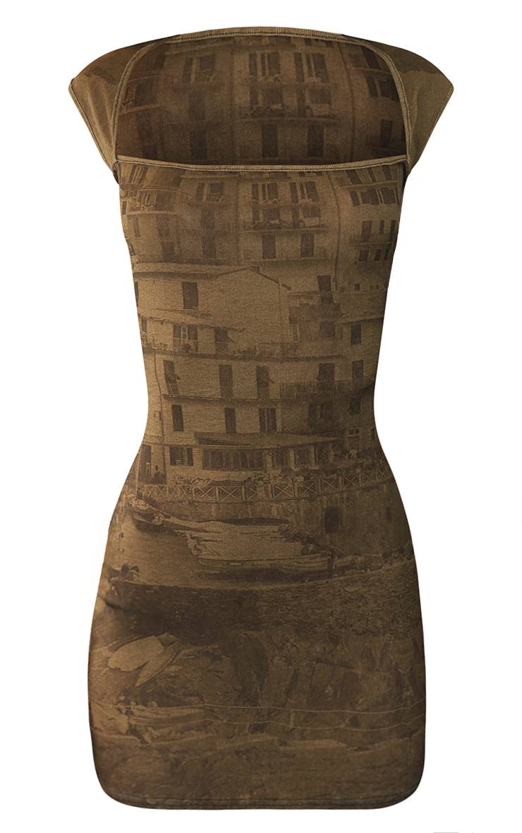 Vert Olive Robe Courte Dos Nu Imprimée En Tissu Pelure D'oignon