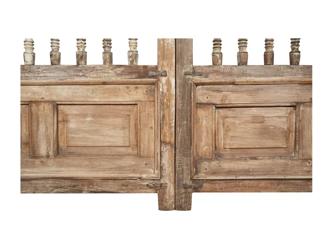 BISCOTTINI Portail - Bois Massif et Fer Finition Antique - Clôture en Fer - Portail en Métal - Porte Décorative - Portail d'Entrée - Clôture en Bois - Intérieur et Extérieur - 227x15x204cm