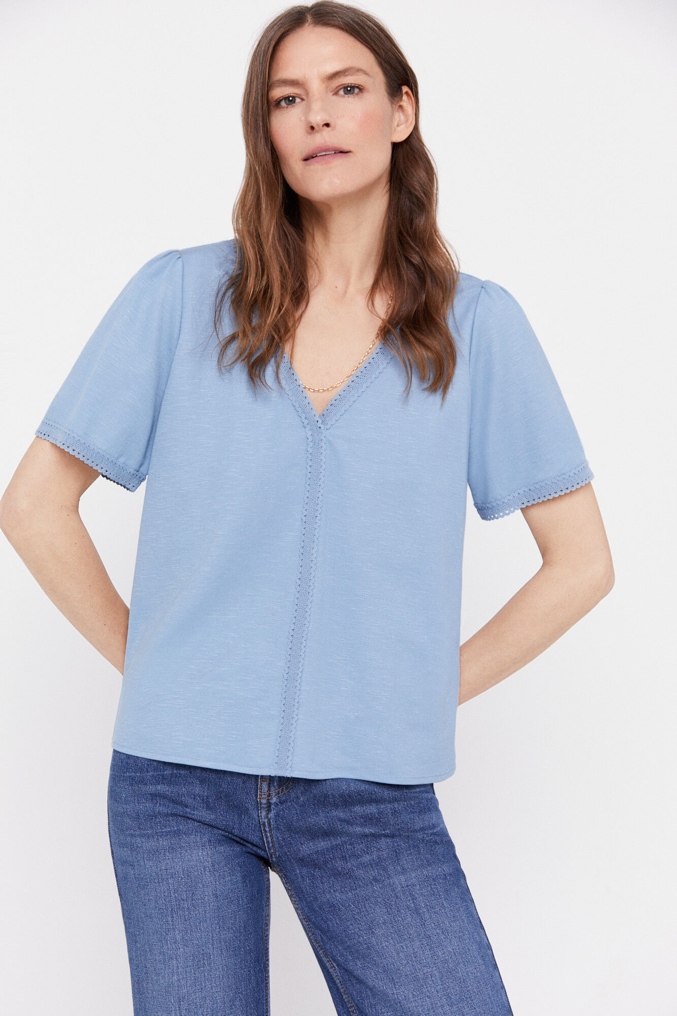 Blusa confortável de bico fino - Azul