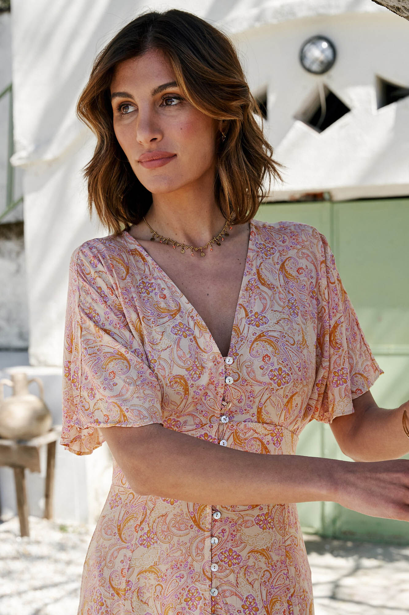Vestido com botões Agustina - Amarelo