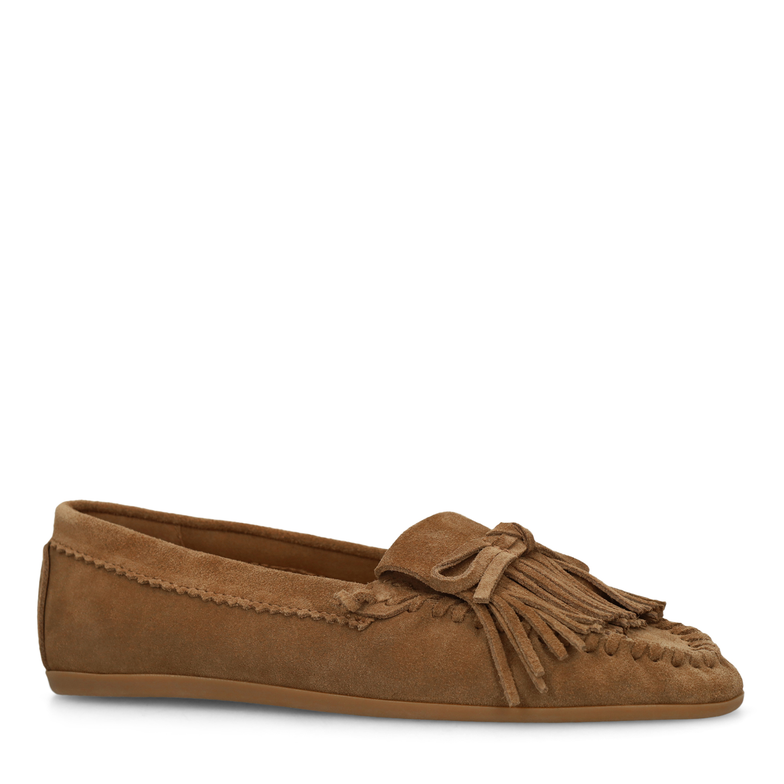 Cognac suède loafers met franjes