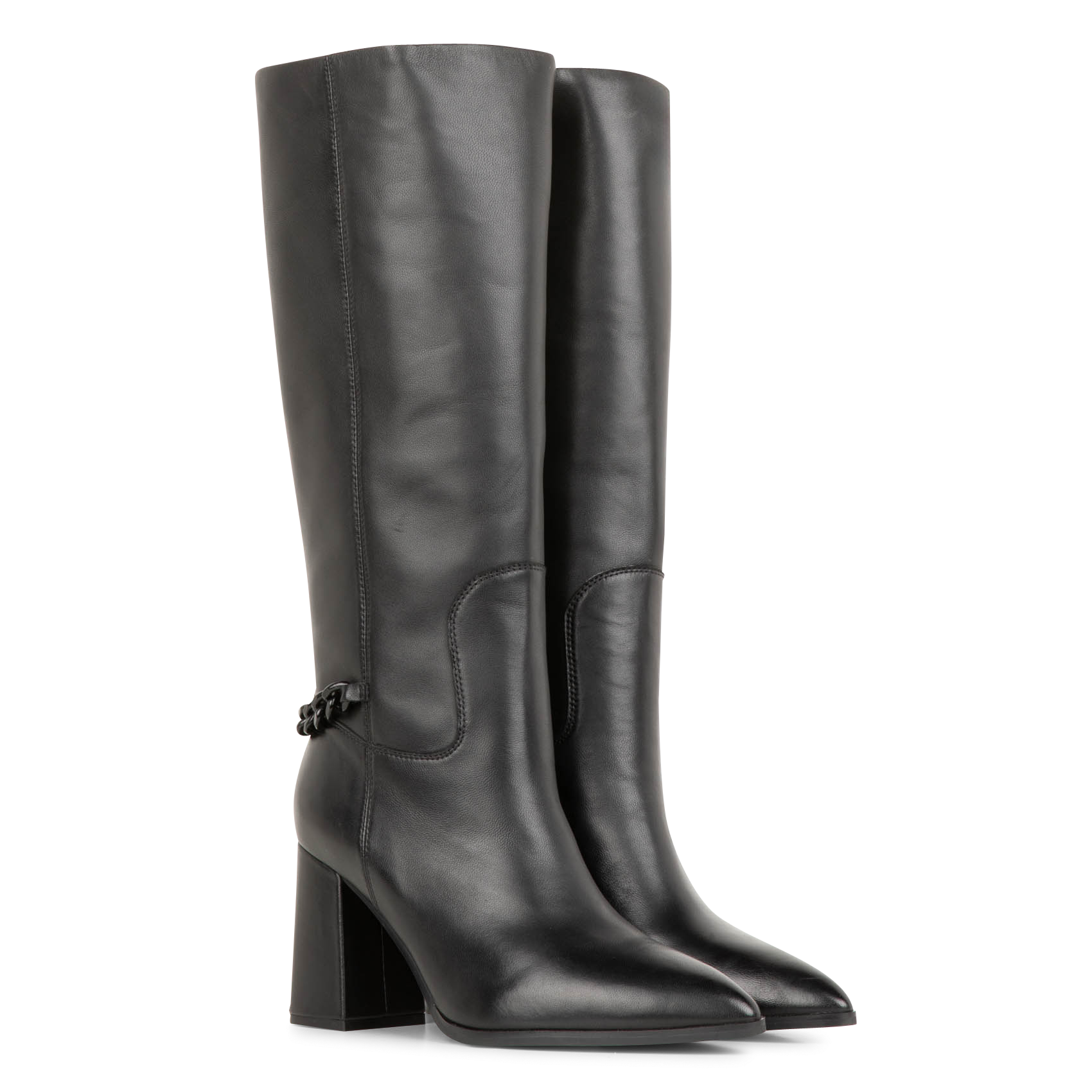 Bottes hautes à talons en cuir| Noir