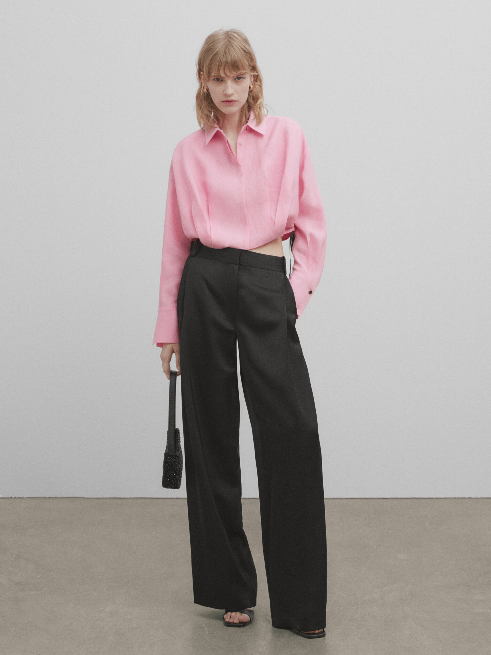 Camisa cropped lino -Studio - ROSA