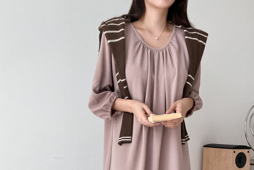 Chubby Girl - 3/4-mouw effen losse midi-jurk