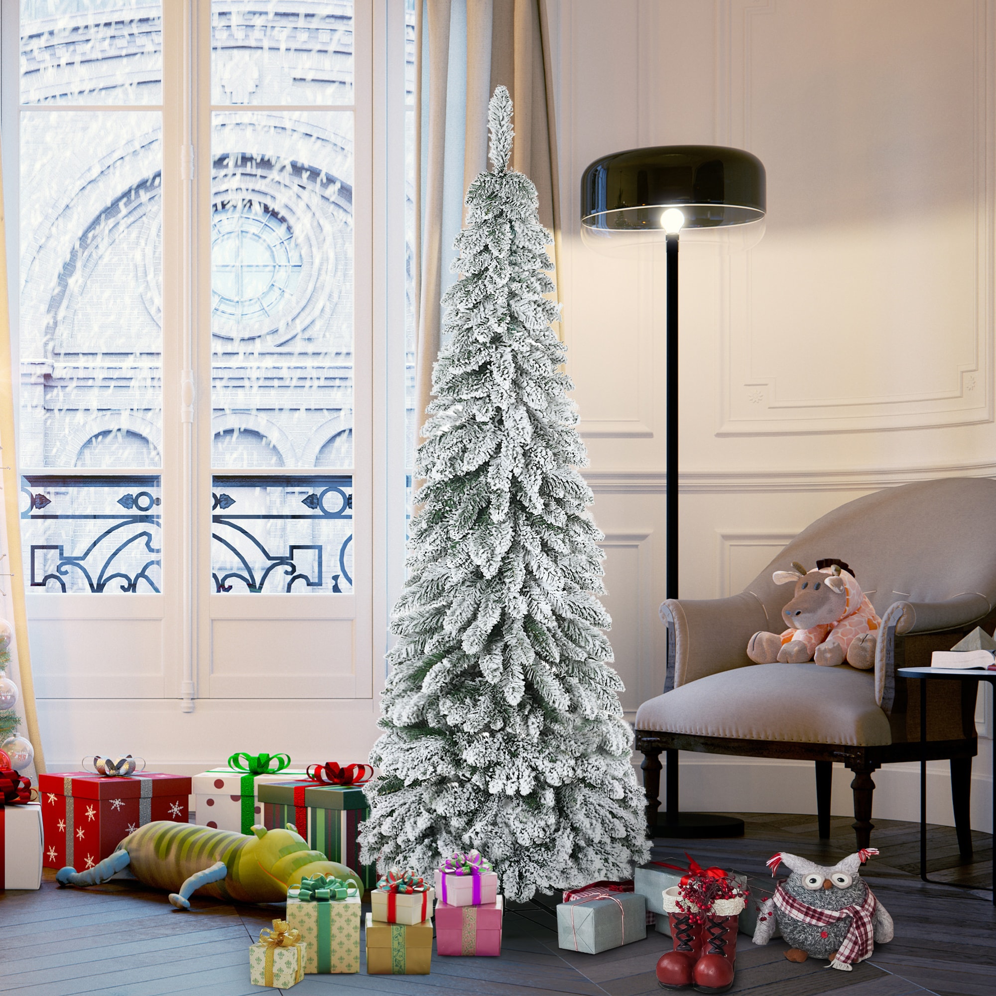 HOMCOM Künstlicher Weihnachtsbaum mit Kunstschnee und 523 Zweigen grün 74L x 74B x 180H cm