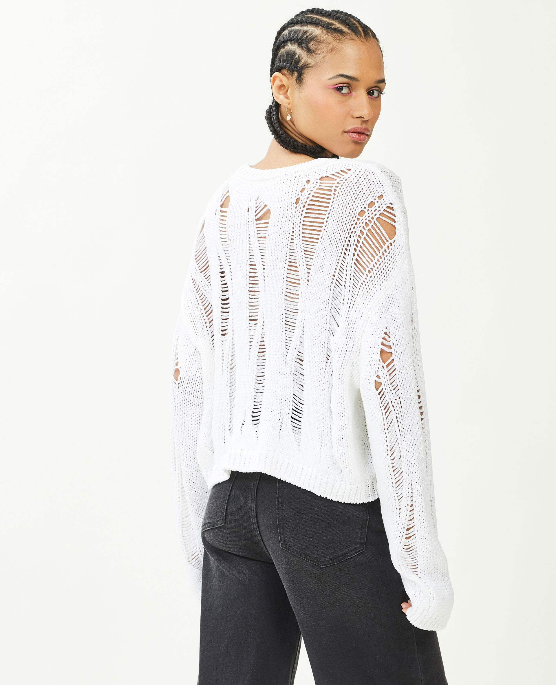 Pull court avec détails ajourés - Blanc