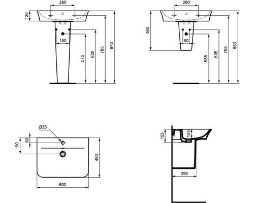 Ideal Standard Connect Air halfzuil voor wastafel, wit E030901
