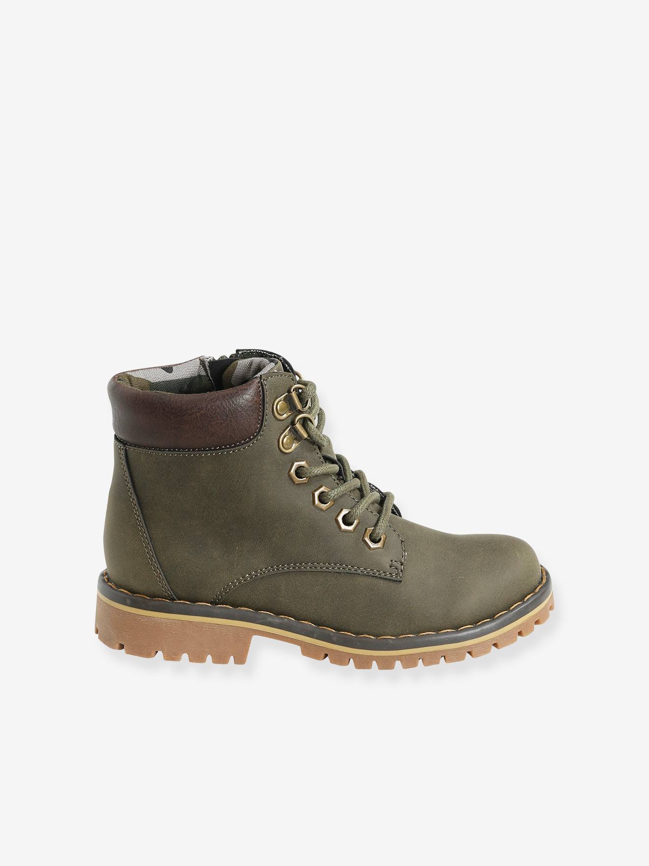 Botas de cano curto com cadarço e zíper para meninos, verde escuro liso