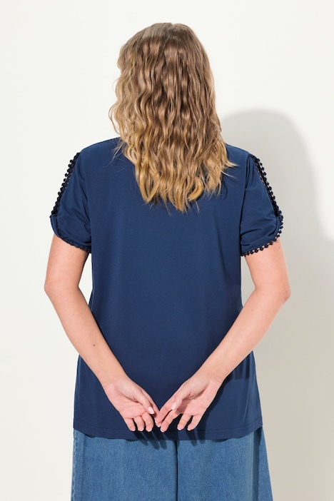 T-Shirt, Zierborte, Calssic, V-Ausschnitt, Halbarm