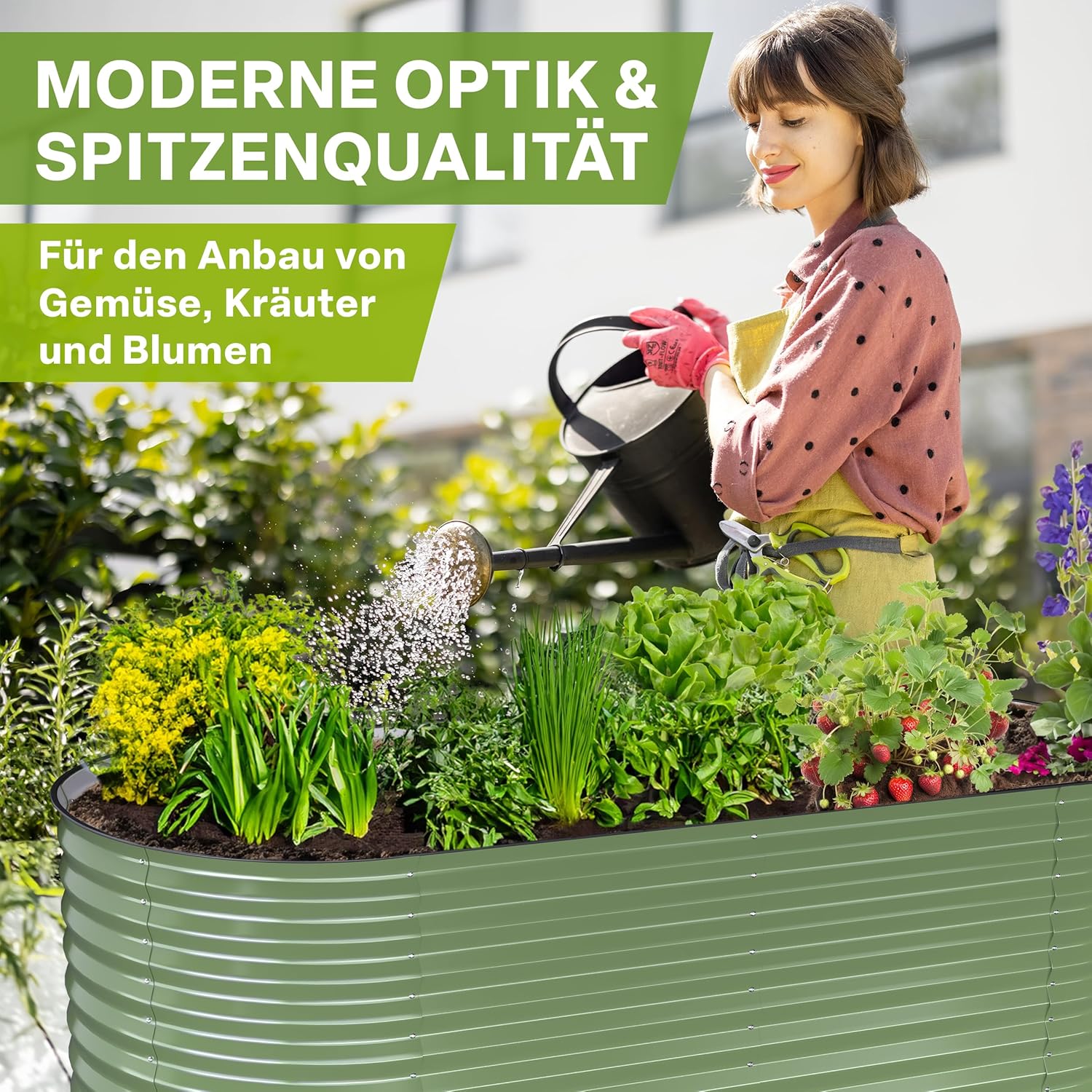 TTL GARDEN 200x100x80cm Inspire L Salbei Metall Hochbeet - Stahl rostfrei verzinkt & grün lackiert Wellblech sehr stabil Garten Beet Form oval für Gemüse Kräuter Blumen Gartenbeet Gemüsebeet
