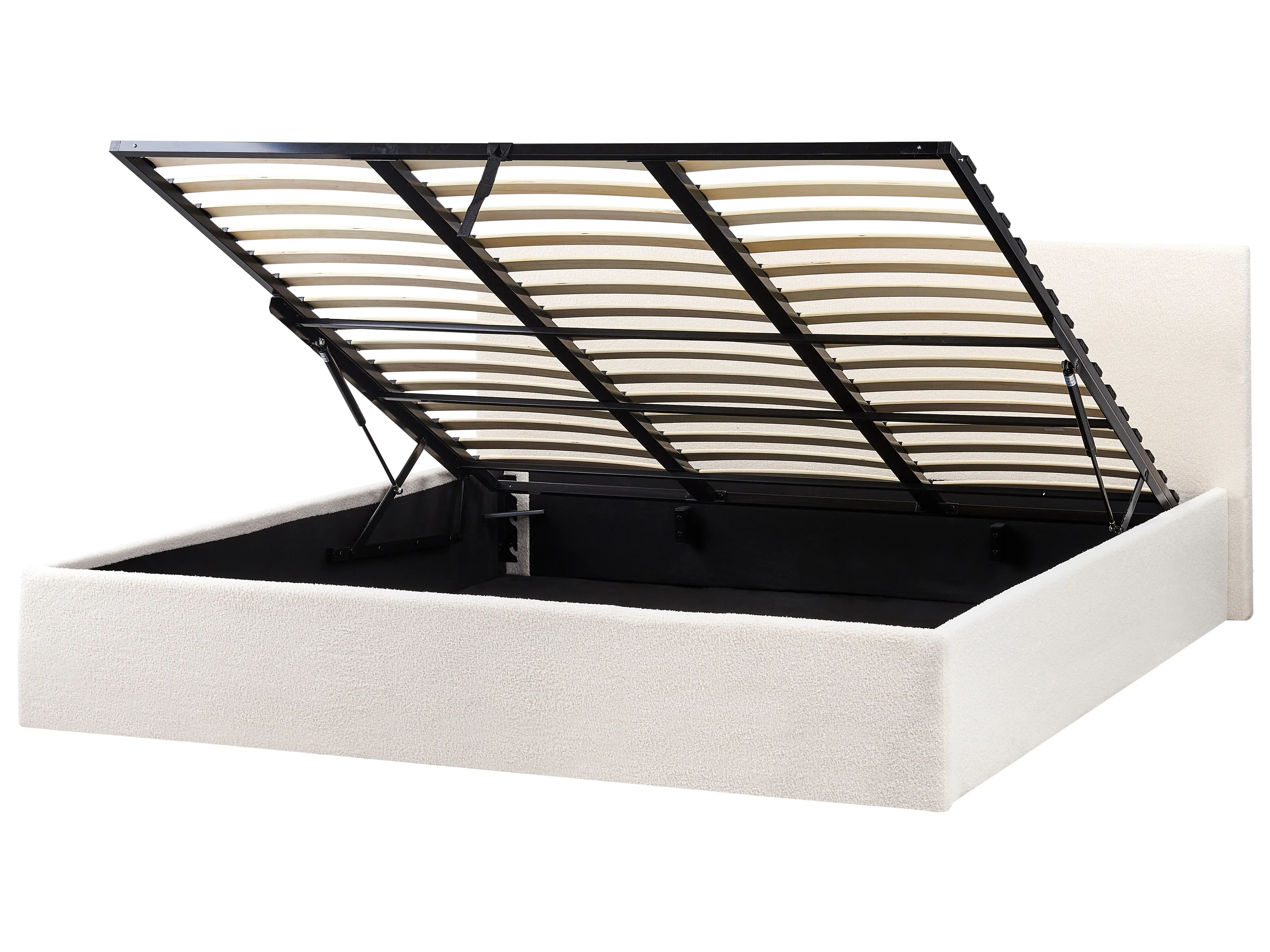 Bed met opbergruimte Bouclé ORBEY 180 x 200 cm Gebroken wit