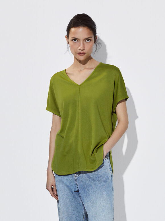 Camiseta básica com decote em V - Verde