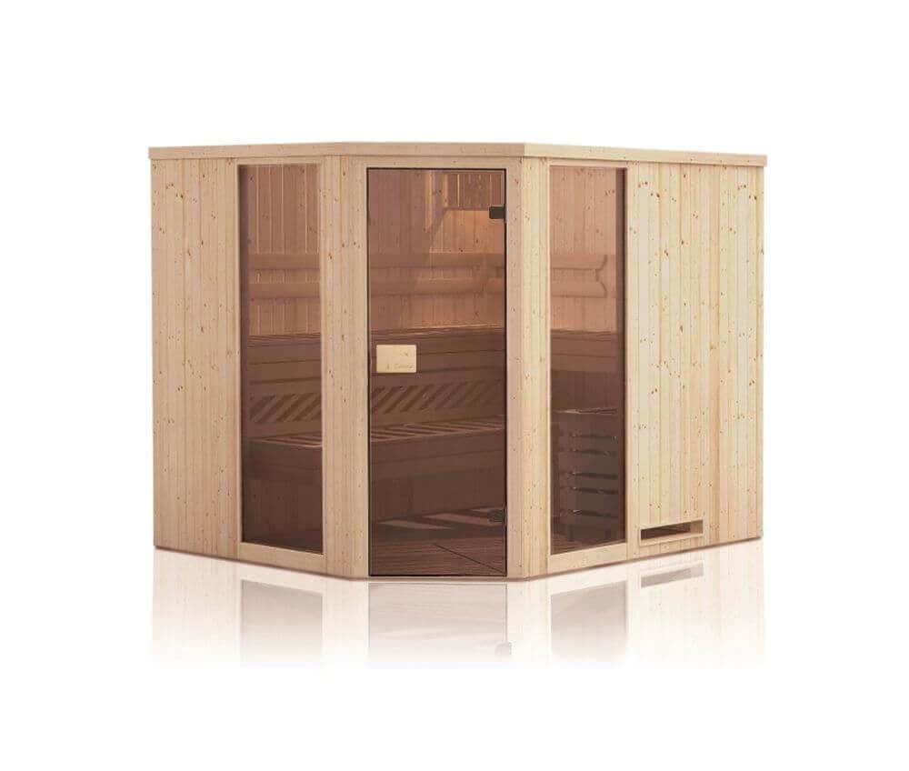 FinnTherm Family Indoor Sauna met 2 houten banken, saunacabine met 40 mm wanddikte, stoomsauna inclusief montagemateriaal, natuurlijke afwerking, 1,9 x 1,9 m