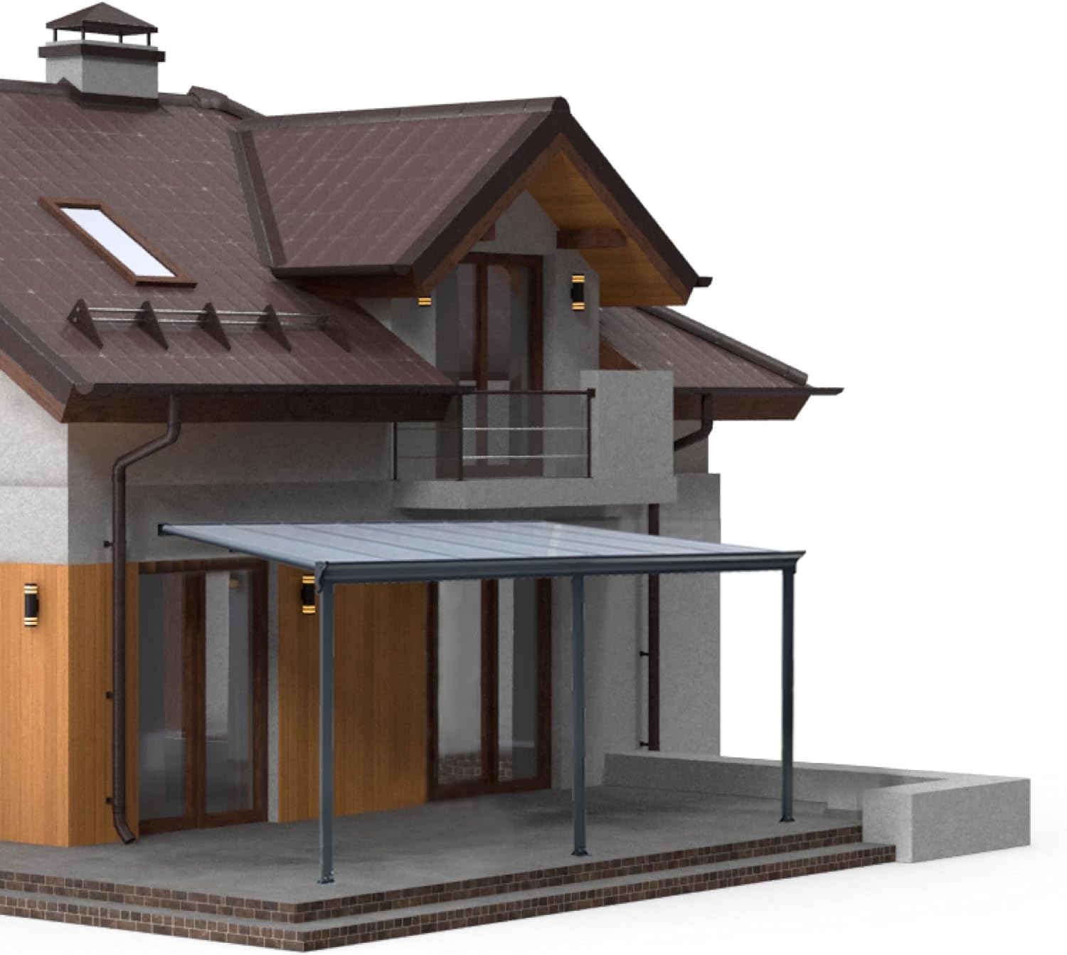Terrassendach Aluminium transparentes Dach | Terrassenüberdachung Veranda grau 435 x 300 cm