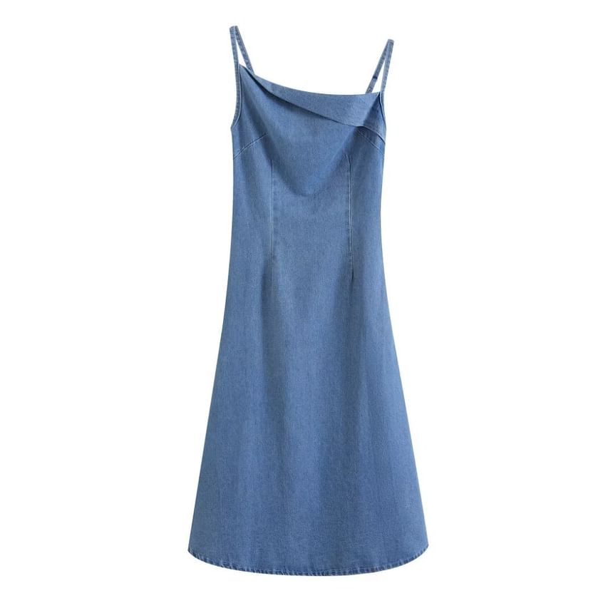 Avauntgardo - Spaghettibandjes denim A-lijn midi-jurk