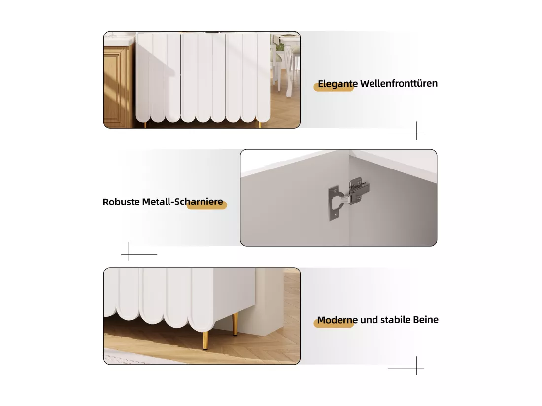 Buffet de cuisine avec 3 portes et étagères de rangement ouverte - 120 x 40 x 151 cm - Bois MDF - Blanc