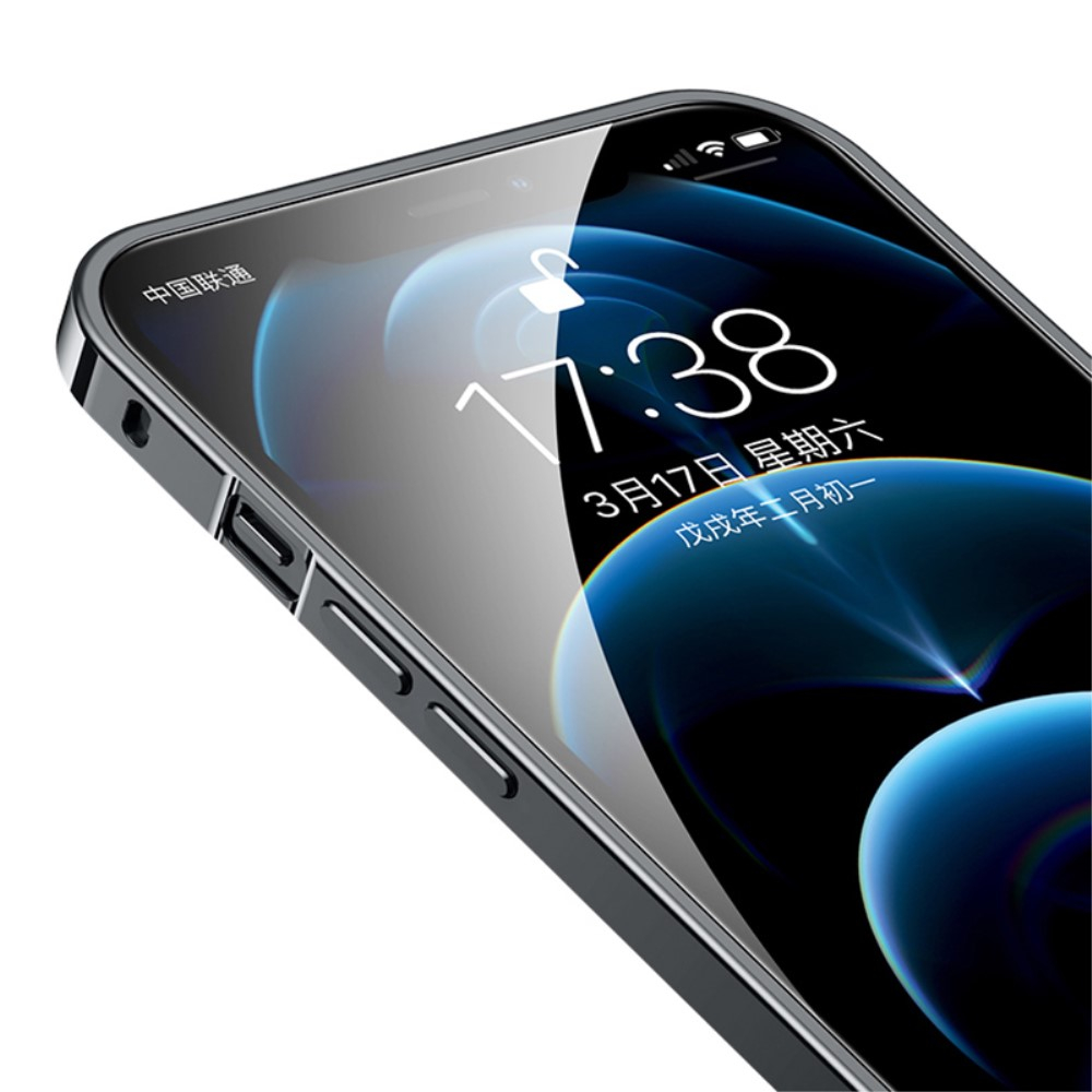 iPhone 12 Magnetische Alu Schutzhülle mit Panzer Glas Backcover   Kameraschutz (Magnet-Technologie) - Blau